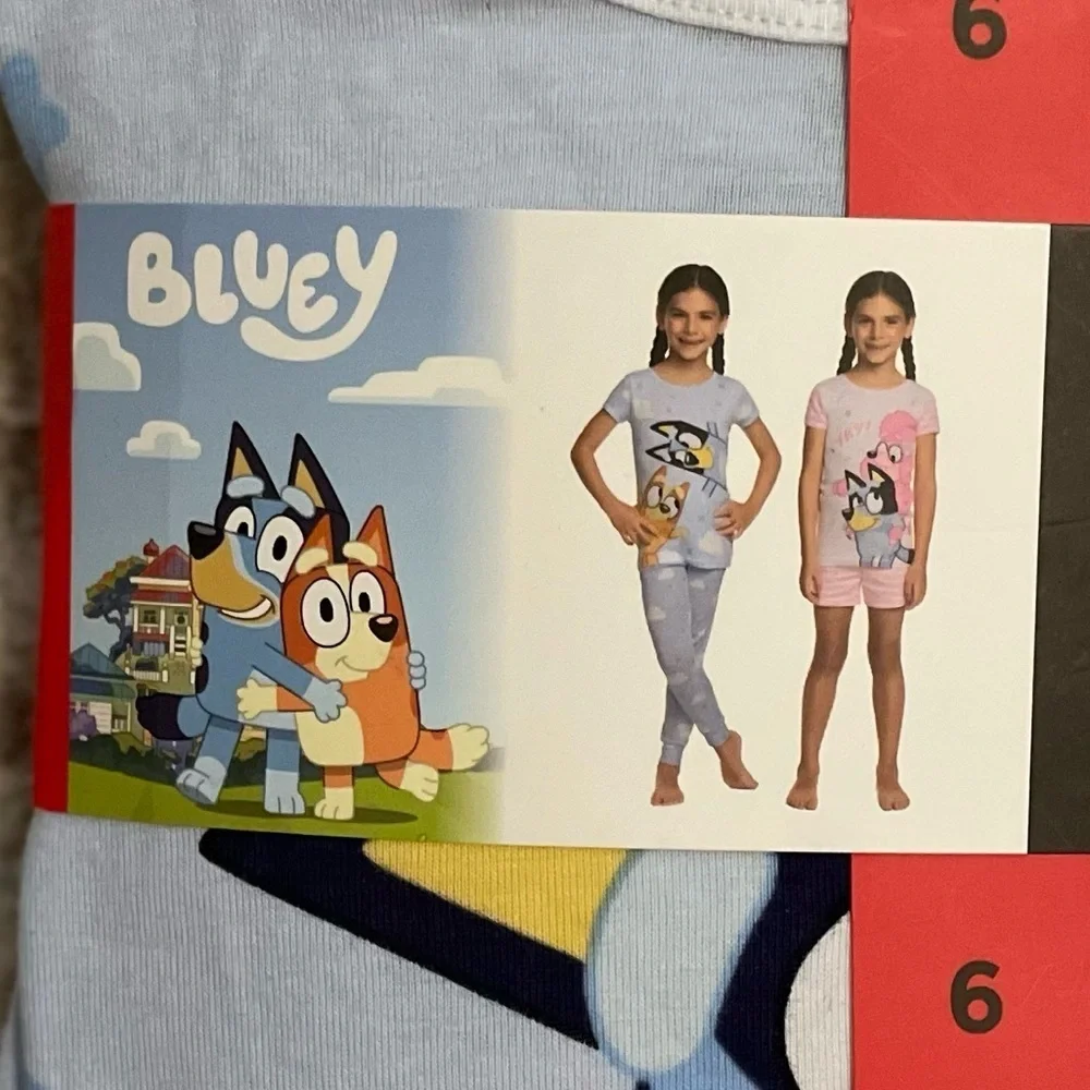 Bluey Kids 4 piece Cute Pink and White, Blue Character Pajama Set size 6-NWT